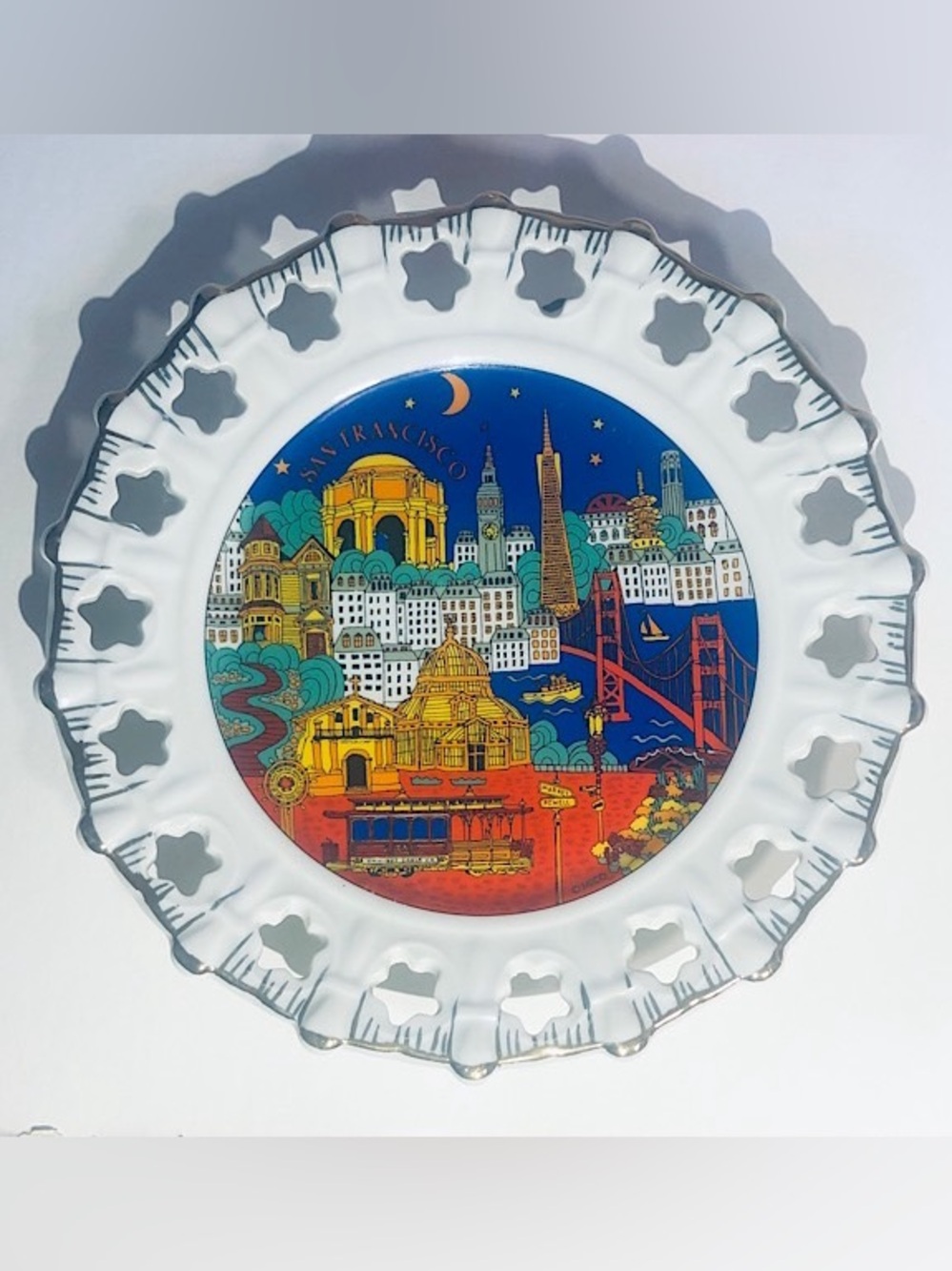 Vintage MICO Scalloped Decorative San Francisco Hanging Plate With Gold Trim